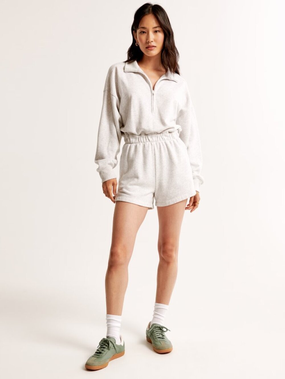 ABERCROMBIE & FITCH Light Heather Grey Cotton Fleece Collared Romper, Size XS